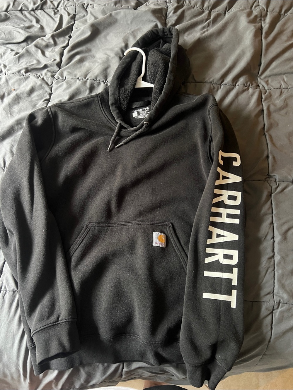 Carhartt Black Hooded Sweatshirt with White Sleeve Logo